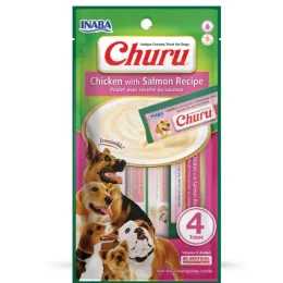 Ласощі Inaba Churu для собак, вершковий мус в стіках, курка, лосось, 4×14 г