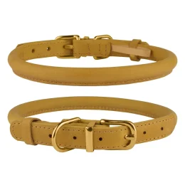 Нашийник BronzeDog Premium Crazy, для собак і котів, шкіряний, гірчичний, 23-33×0.7 см