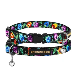Нашийник BronzeDog Urban Folk, для котів, нейлоновий, дзвіночок, фастекс пластиковий, чорний, 18-28×1 см