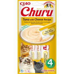 Ласощі Inaba Churu для котів, вершковий мус у стіках, тунець з сиром, 14 г×4 шт.