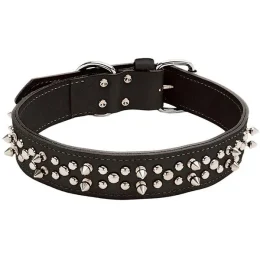 Подвійний нашийник Coastal Spiked Leather для собак, з шипами, чорний, 4.25×65 см