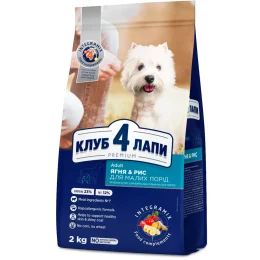 Сухий корм Клуб 4 Лапи Adult Small Breeds Premium для дорослих собак малих порід, з ягням і рисом, 2 кг