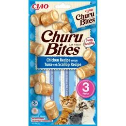Ласощі INABA "Churu Bites" для котів, з куркою, тунцем і морським гребінцем, 3 шт, 30 г