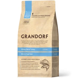 Сухий корм  Grandorf White Fish &amp; Turkey Skin &amp; Coat Care для дорослих котів для шкіри та шерсті, біла риба з індичкою, 2 кг