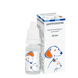 Краплі BioTestLab Ціпронорм при інфекційно-запальних захворюваннях очей і вух для собак і котів, 10 мл