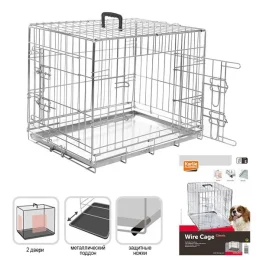 Клітка Flamingo Wire Cage для собак, двухдверная, з ручкою і висувним піддоном, 14.4 кг, 109х70х76 см