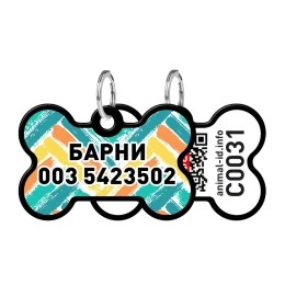 Адресник персональний WAUDOG Smart ID з QR-паспортом, малюнок "Зигзаг", 38 × 25 мм, чорний