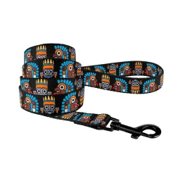 Повідець BronzeDog Tribal для собак, нейлон, принт маска, чорний, 152×2.5 см
