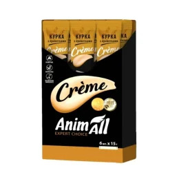Ласощі AnimAll Сrème для котів, зі смаком курки з креветками, 6×15 г