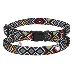 Нашийник BronzeDog Urban, для котів, нейлоновий, дзвіночок, принт гуцульський, ментол, 18-28×1 см