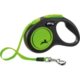 Повідець-рулетка Flexi New NEON S для собак до 15 кг, 5 м, стрічка, зелений/неон