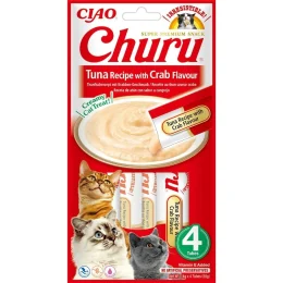 Ласощі INABA "Churu" для котів, вершковий мус з тунцем і крабом, 4 шт, 56 г