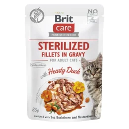 Вологий корм Brit Care Cat Fillets in Gravy для стерилізованих котів, філе в соусі, з качкою, пауч, 85 г