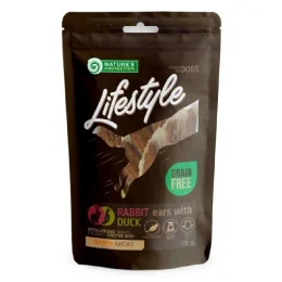 Ласощі Nature's Protection Lifestyle Rabbit Ears With Duck для собак, сушені кролячі вуха з качкою, 75 г