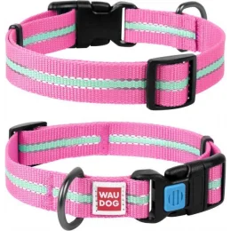 Нашийник Waudog Nylon Світлонакопичувальні, ширина 25 мм, довжина 35-58 см, рожевий