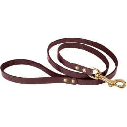 Повідець BronzeDog для собак, шкіряний, лита латунна фурнітура, коричневий, 122×1.2 см