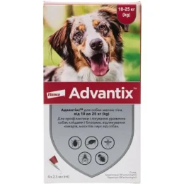 Краплі від бліх і кліщів Elanco Advantix для собак вагою 10-25 кг, ціна за 1 піпетку