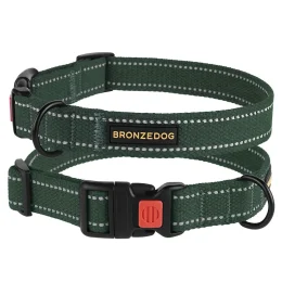 Нашийник BronzeDog Cotton, для собак, брезент, світловідбиваючий, фастекс пластик, зелений, 43-66×2.5 см