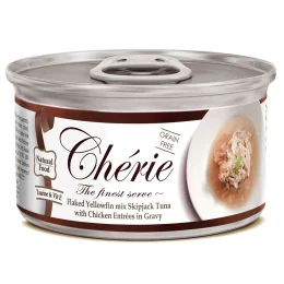 Консерви Cherie Signature для котів, ніжні шматочки жовтоперого та смугастого тунця і курки в соусі, 80 г