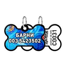 Адресник персональний WAUDOG Smart ID з QR-паспортом, малюнок "Самоцвіт", 38 × 25 мм, чорний