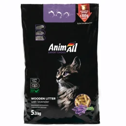 Деревний наповнювач AnimAll з ароматом лаванди для котів, 5 кг + 300 г у подарунок