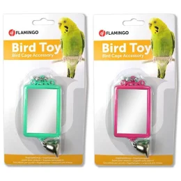 Іграшка Flamingo Mirror Straight Bell для папуг, прямокутне дзеркало з дзвіночком, 6х8 см