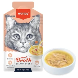 Беззерновий вологий корм Wanpy Meat Broths Salmon&Tuna для котів, з лососем і тунцем, суп, 50 г