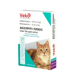 Каплі Veko Ассуріті Плюс проти паразитів для котів вагою 4-8 кг, 3 піпетки, 0.8 мл