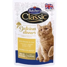 Вологий корм Butcher's Cat Delicious для котів, з куркою і печінкою, пауч, 100 г
