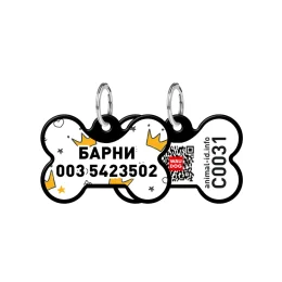 Адресник персональний WAUDOG Smart ID з QR-паспортом, малюнок "Корони", 31 × 21 мм, чорний