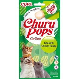 Ласощі INABA "Churu Pops" для котів, з тунцем і куркою, 4 шт, 60 г