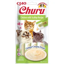 Ласощі INABA "Churu" для котів, вершковий мус з куркою і гребінцем, 4 шт, 56 г
