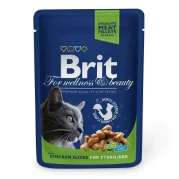 Вологий корм Brit Premium Cat pouch, для стерилізованих кішок, з куркою, 100 г