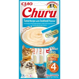 Ласощі INABA "Churu" для котів, вершковий мус з тунцем і морепродуктами, 4 шт, 56 г