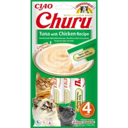 Ласощі INABA "Churu" для котів, вершковий мус з тунцем і куркою, 4 шт, 56 г