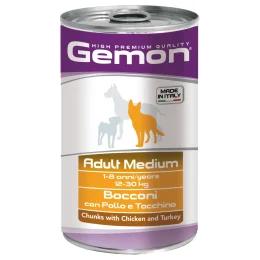 Вологий корм GEMON DOG WET Medium Adult шматочки з куркою та індичкою 1,25 кг