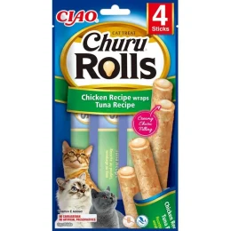 Ласощі INABA "Churu Rolls" для котів, з куркою і тунцем, 4 шт, 40 г